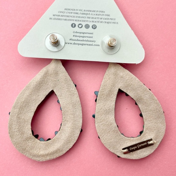 NWT Deepa Gurnani Anthro Beaded Crystal Flower Statement Earrings Forest Green - Picture 6 of 14